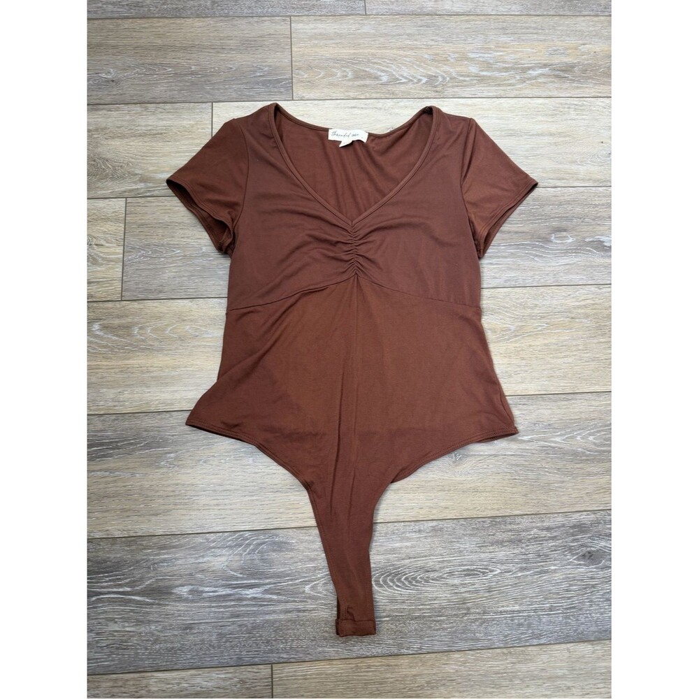 Threaded Rose Brown Ruched V-Neck Bodysuit Sz L